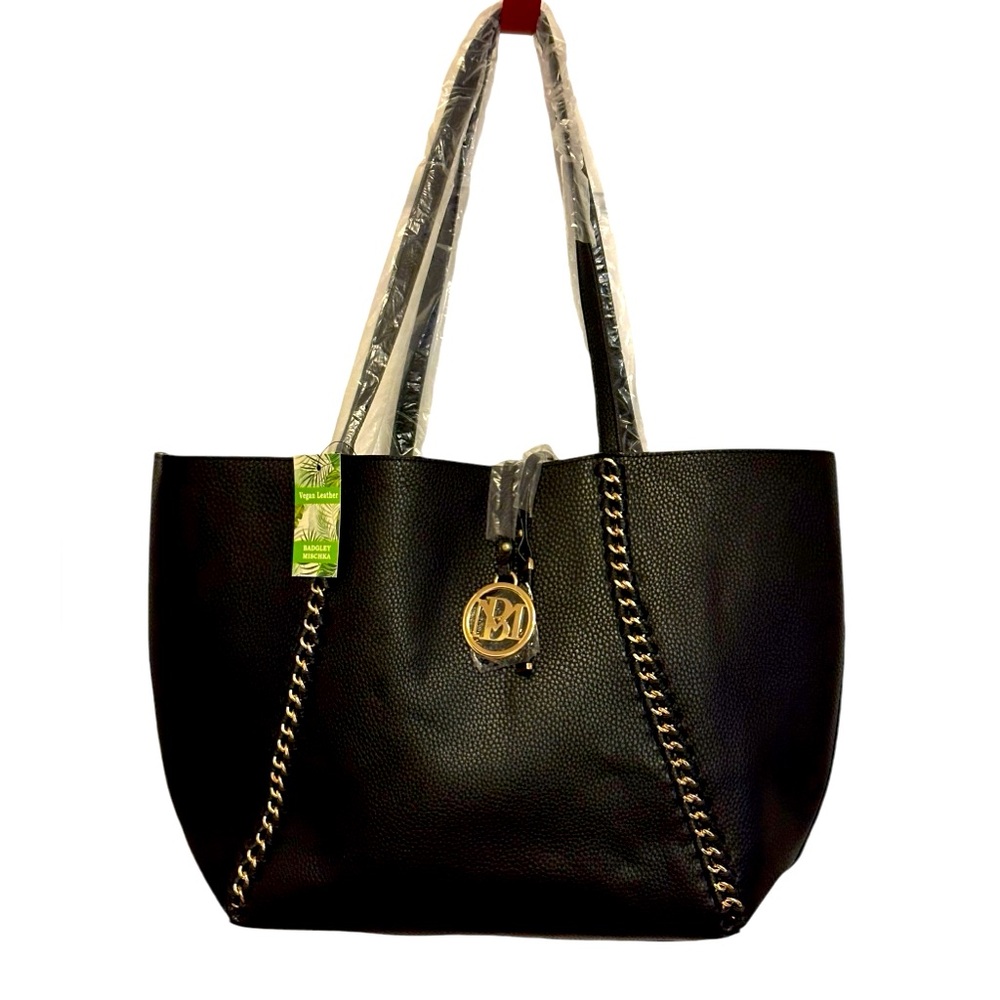 Badgley Mischka Chain Link Vegan Leather Tote w/charms NWT
